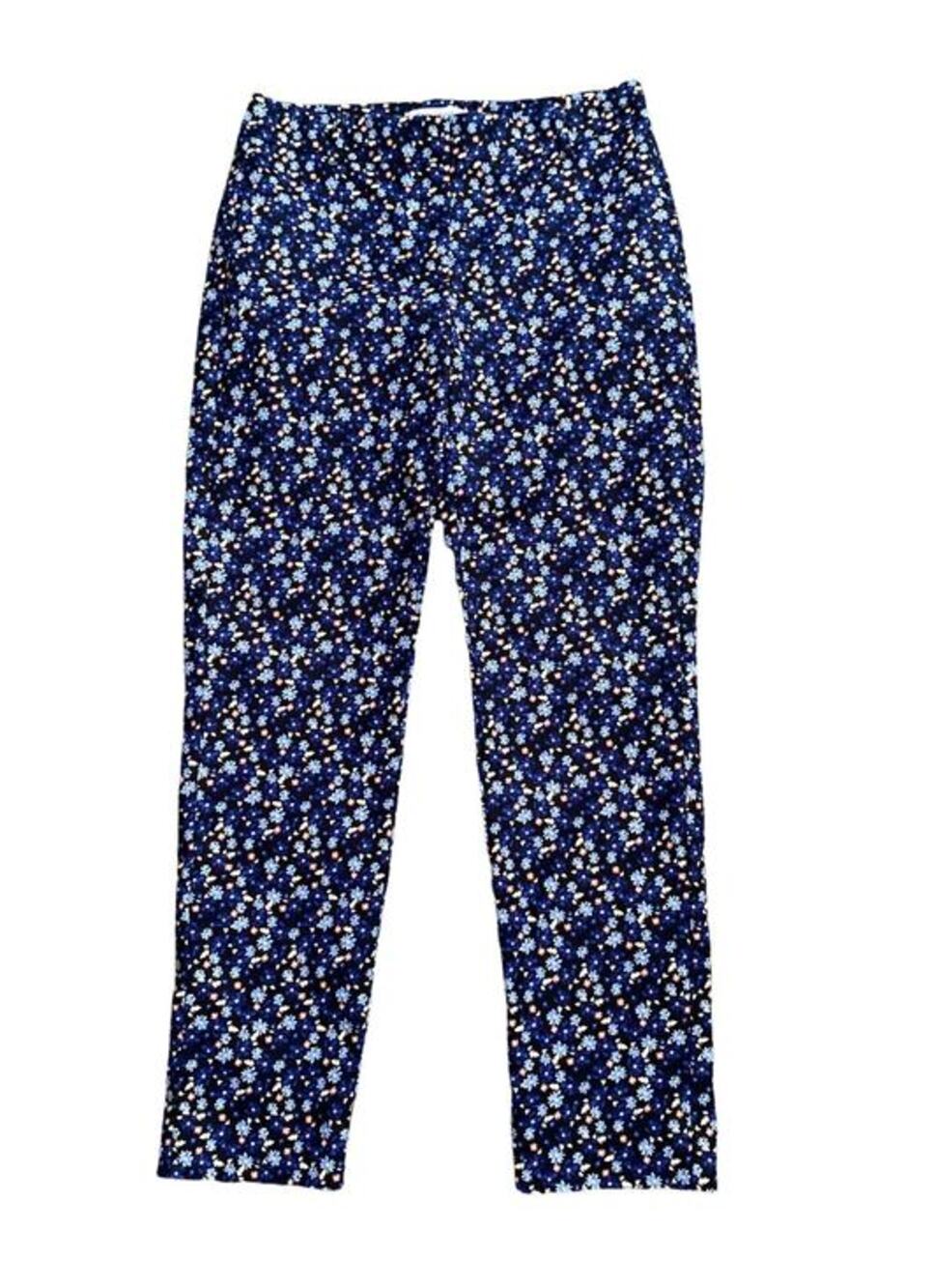 White House Black Market Pants Slim Ankle Blue Floral Cotton Blend 27" Inseam